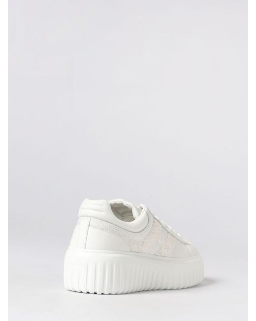 Hogan White H-Stripes Leather Sneakers With Glitter