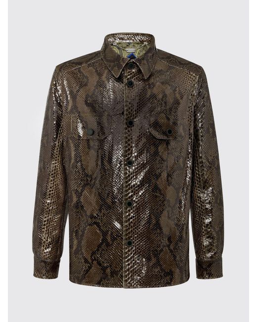 Billionaire Gray Python Print Leather Shirt for men