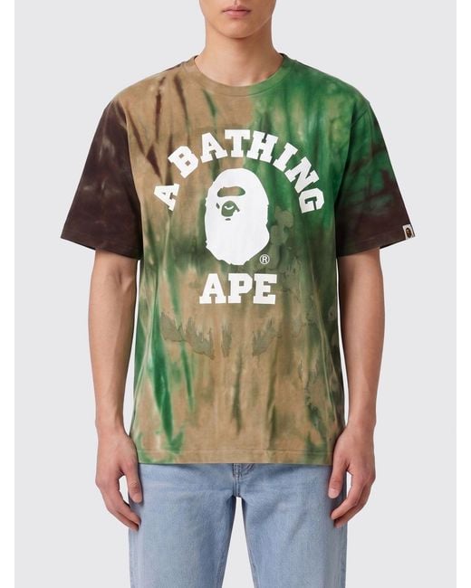A Bathing Ape Green Printed Cotton T-Shirt for men