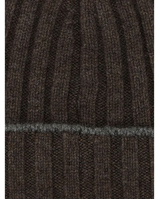 Brunello Cucinelli Black Ribbed Pure Cashmere Beanie Hat With Turn-Up Cuff for men