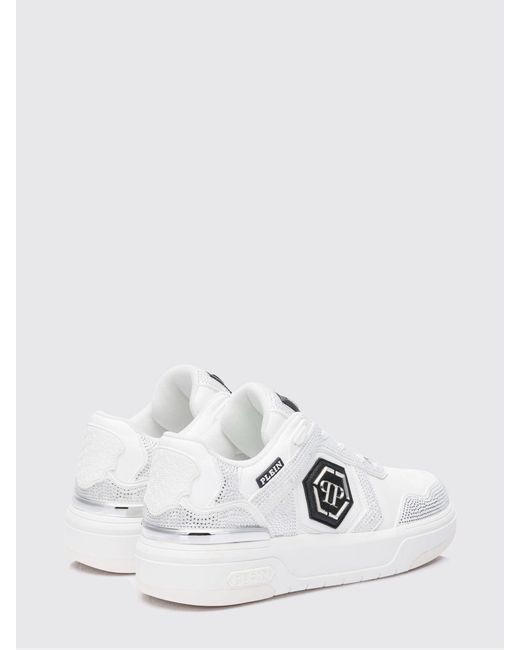 Philipp Plein White Sk8R Leather Sneakers With Applied Rhinestones for men