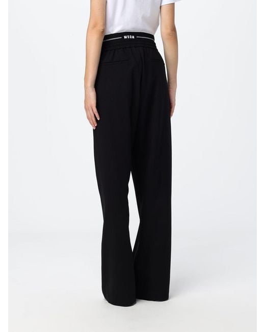 MSGM Black Virgin Wool Jogging Pants With Drawstring Waist And Logo for men