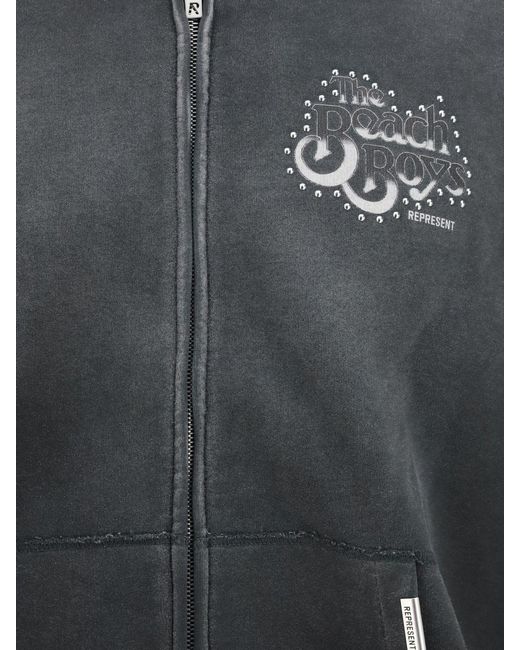 Represent Blue Cotton Zip-Up Hoodie With Graphic Print for men