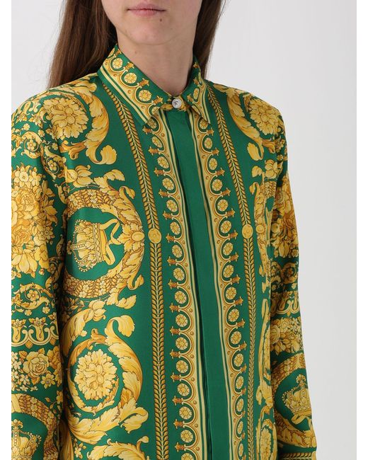 Versace Green Silk Shirt With Baroque Print