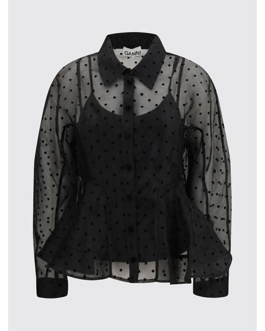 Ganni Black Polka Dot Tulle Shirt