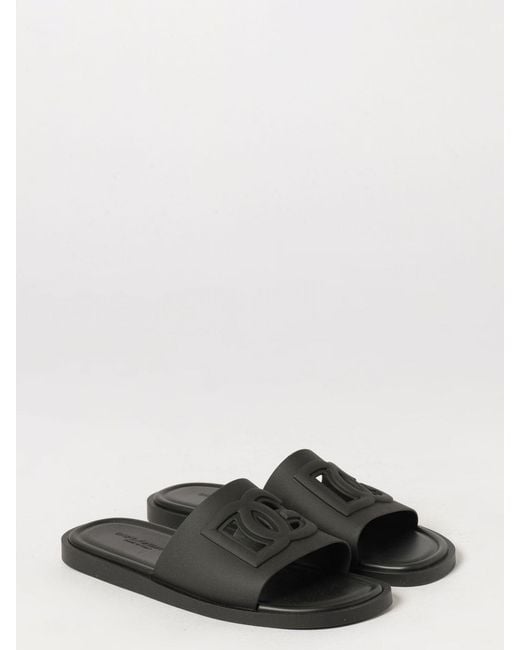 Dolce & Gabbana Black Dolce &Amp Gabbana Rubber Slides With Carved Dg Monogram for men