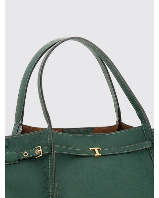 Tod's Green Medium Grained Leather Shopping Bag
