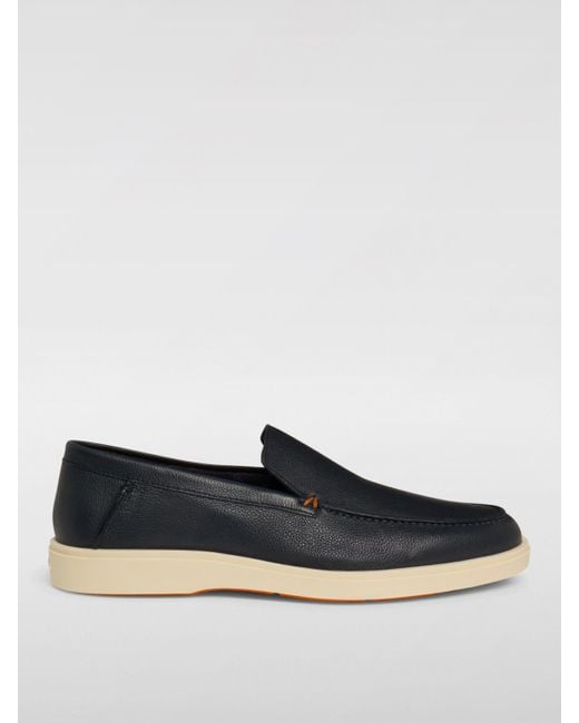 Santoni Blue Grain Leather Loafers for men