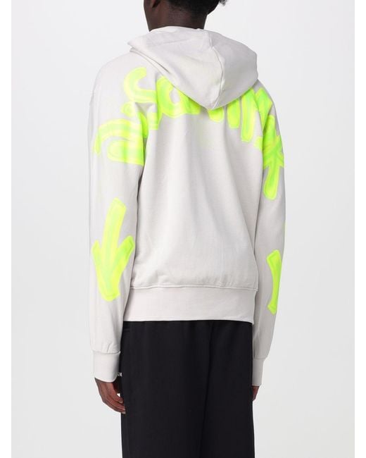 DISCLAIMER White Zip-Up Cotton Hoodie With Printed Logo for men