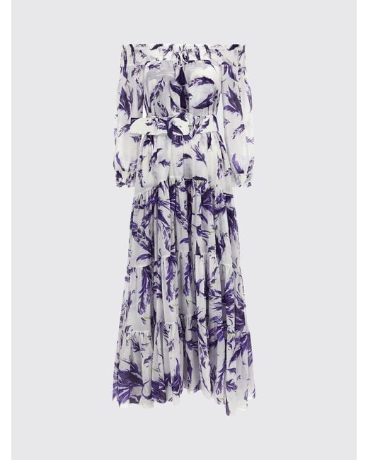 Samantha Sung Purple Eden A-Line Floral Print Cotton Midi Dress