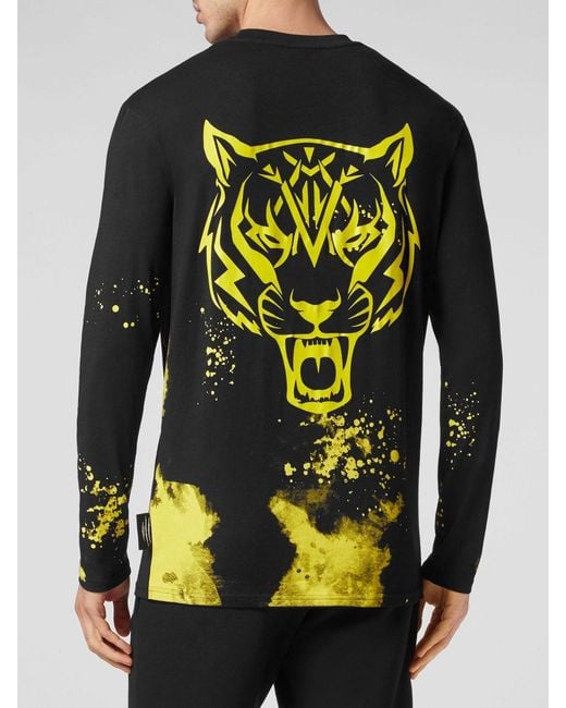 Philipp Plein Black Long-Sleeved Cotton T-Shirt With Abstract Graphic Print for men