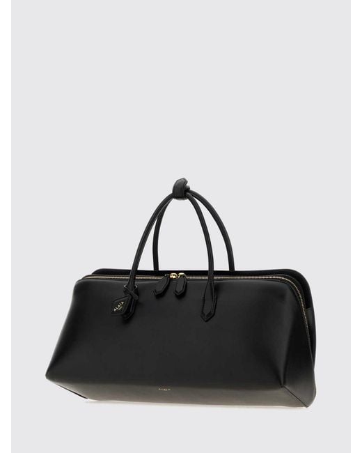 Alaïa Black Delta Medium Calfskin Leather Handbag With Logo Charm