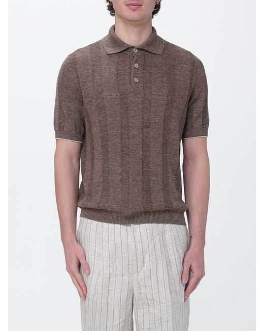 Brunello Cucinelli Brown Cotton Knit Polo Shirt for men