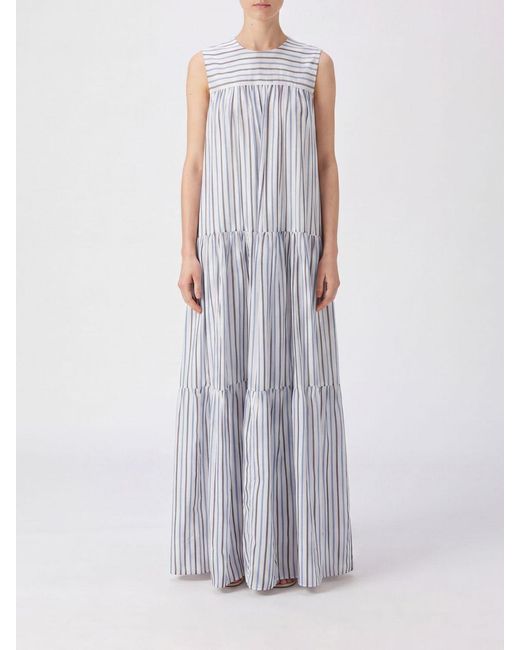 Semicouture White Luigia Striped Cotton And Silk Sleeveless Dress