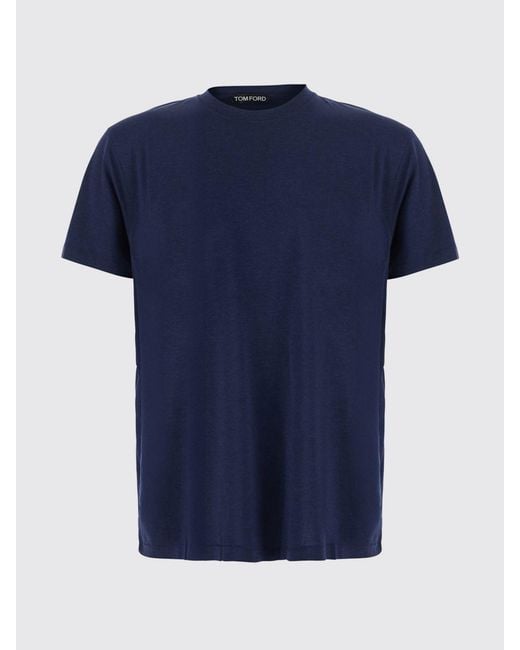 Tom Ford Blue Crewneck Lyocell And Cotton Blend T-Shirt for men