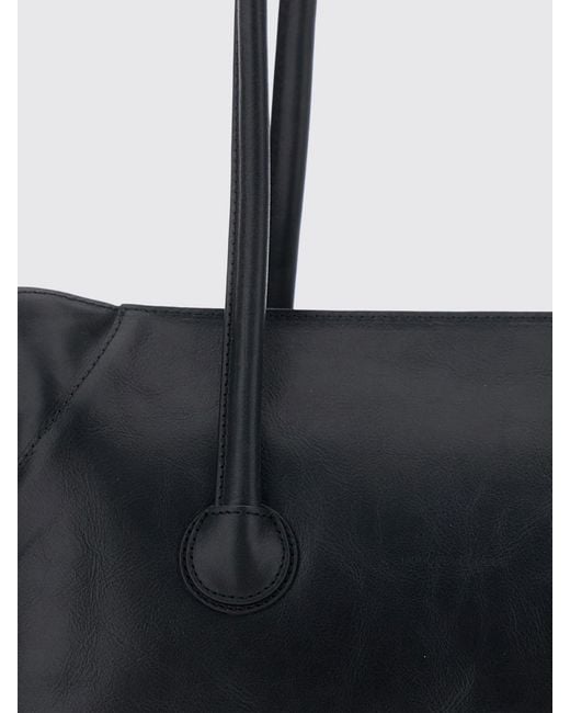 MARGE SHERWOOD Black Boat Leather Shoulder Bag With Double Handle