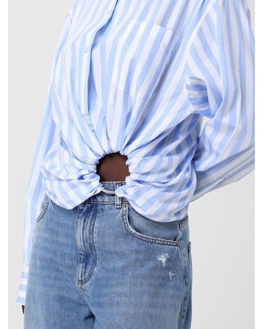 Max Mara Blue Cut-Out Striped Silk Shirt