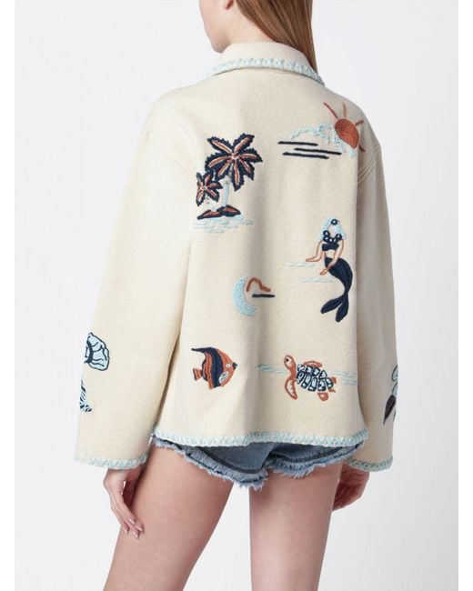 Alanui Natural Embroidered Virgin Wool Coat