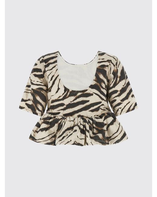 Ganni Blue All-Over Zebra Print T-Shirt