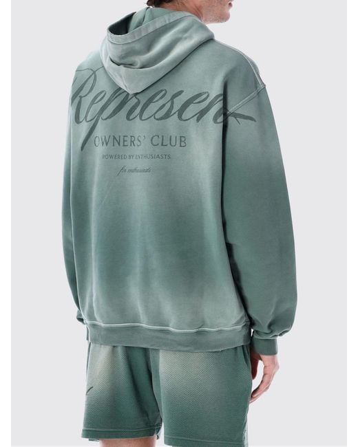 Represent Green Cotton Hoodie With Logo for men