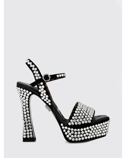 Philipp Plein Metallic Suede Platform Sandals With High Heel And Rhinestones