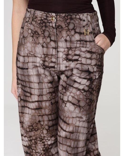 Elisabetta Franchi Brown Cotton Drill Crocodile Print Jeans