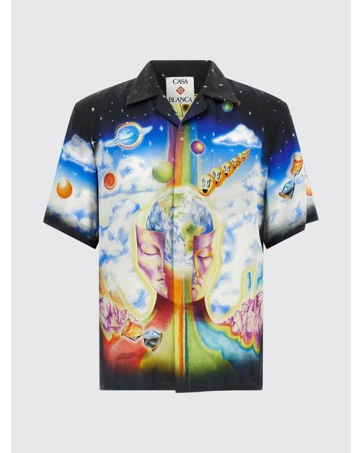 Casablanca Blue Multicolor Silk Pattern Shirt for men