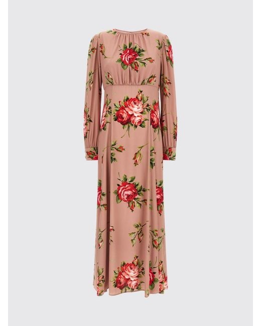 Dolce & Gabbana Red Dolce &Amp Gabbana Floral Print Crêpe Long Dress