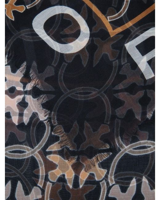Pinko Blue Modal Scarf With All-Over Monogram Love Birds