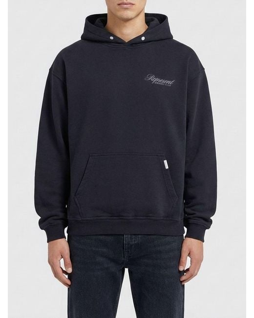 Represent Blue Cotton Hoodie With Logo for men