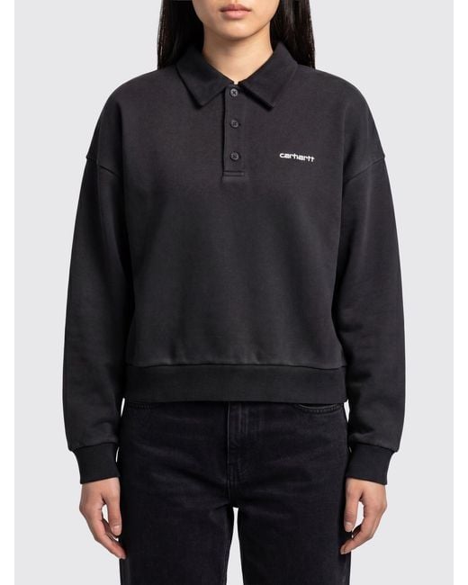 Carhartt Black Long-Sleeved Cotton Sweat Polo Shirt With Contrasting Logo