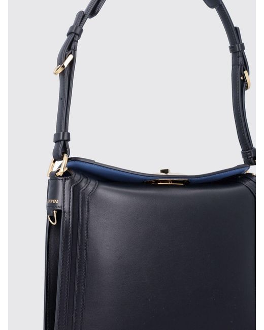Lanvin Blue Smooth Calfskin Leather Shoulder Bag With Turn-Lock Closure