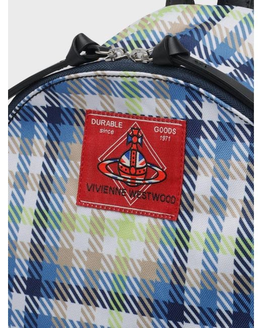 Vivienne Westwood Blue George Tartan Pattern Polyester Backpack With Applied Logo