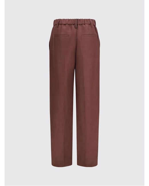 Brunello Cucinelli Brown Straight Linen Trousers With Nickel-Free Monili
