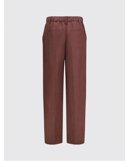 Brunello Cucinelli Brown Straight Linen Trousers With Nickel-Free Monili