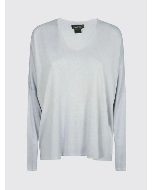 Avant Toi Gray Silk V-Neck Sweater