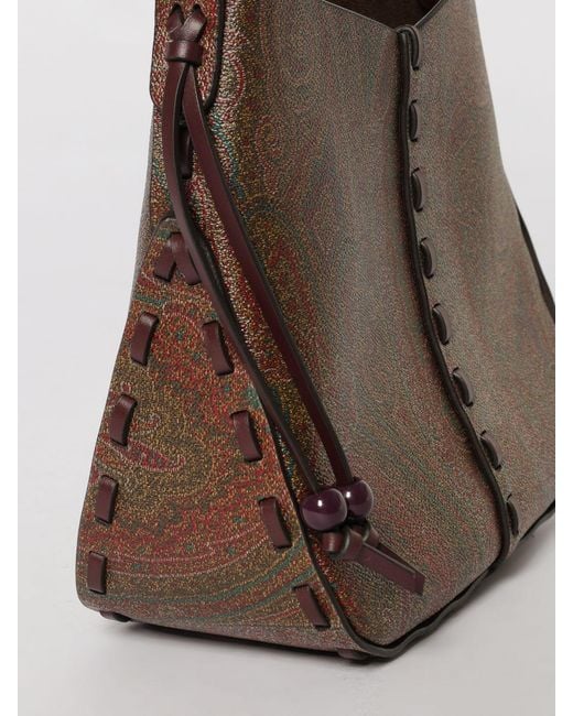 Etro Brown Vulcano Coated Cotton Bag With Paisley Grain Print