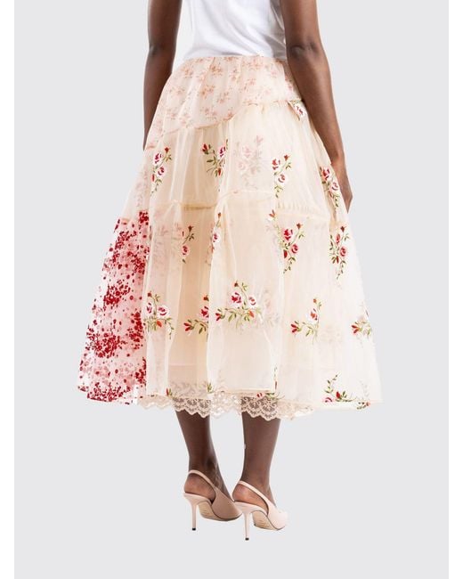 Simone Rocha Pink Floral Print Crêpe Midi Skirt With A Flared Shape And Drawstring