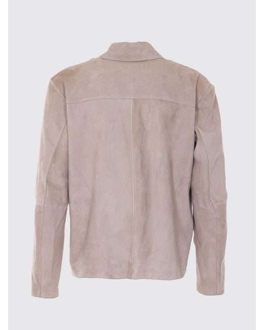 Chaqueta Camisera De Piel De Cabra De Ante Con Bolsillos Franceses Arma de hombre de color Brown