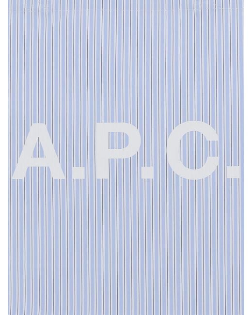 A.P.C. Blue Rectangular Striped Cotton Tote Bag With Double Handle for men