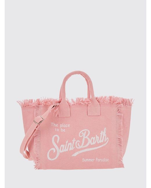 Mc2 Saint Barth Pink Colette Cotton Canvas Bag With Logo