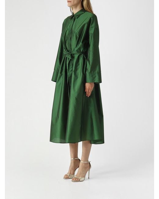 Max Mara Green Silk Blend Satin Chemisier Dress