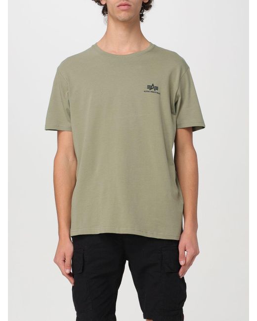 T-shirt in cotone con logo di Alpha Industries in Green da Uomo