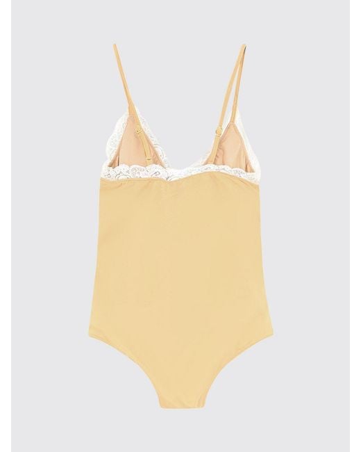 Chloé Natural Chlo&Eacute Slim Fit V-Neck Jersey Top With Lace Inserts