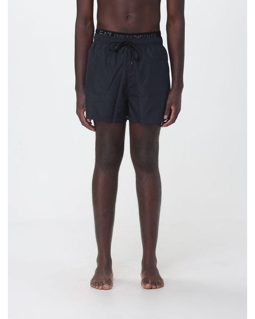 EA7 Blue Polyester Boxer Swim Shorts for men