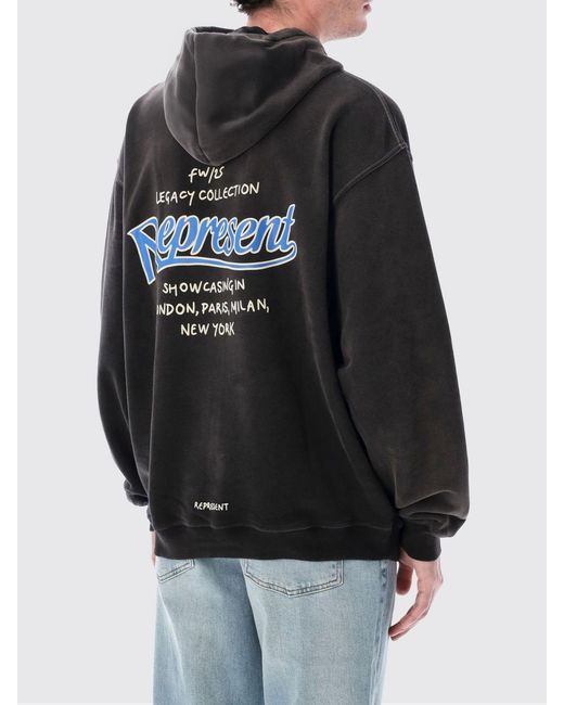 Represent Black Cotton Hooded Sweatshirt With Logo for men
