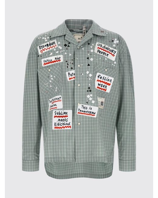Maison Mihara Yasuhiro Gray Check Cotton Shirt With Cuban Collar And Asymmetric Hem for men