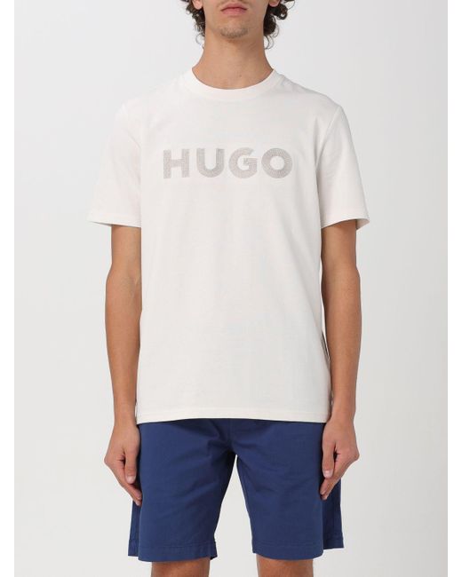 T-shirt in cotone con logo di HUGO in White da Uomo
