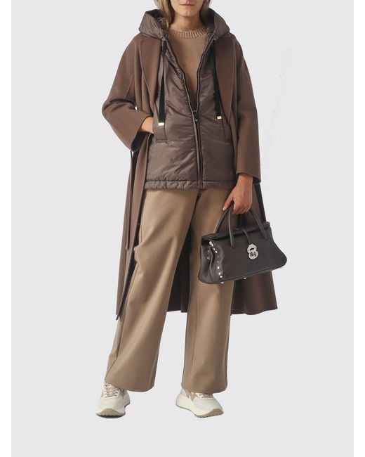 Max Mara Brown Padded Technical Fabric Vest With Hood And High Neck