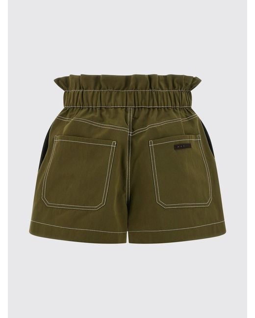 Marni Green High-Waisted Cotton-Blend Shorts With Slant Pockets